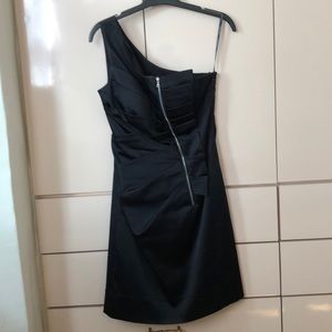 one shoulder black mini dress